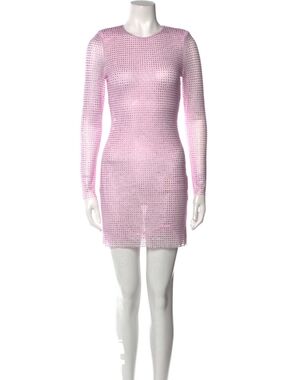 Self-Portrait Pink Long-Sleeve Crystal Mini Dress Size Small